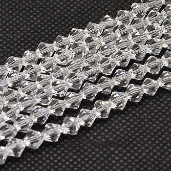 Imitate Austrian Crystal Bicone Glass Beads Strands, Grade AA, Faceted, Clear, 6x6mm, Hole: 1mm, about 46~48pcs/strand, 10.5 inch