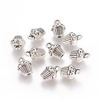 Antique Silver Alloy Cake Pendants, Cadmium Free & Lead Free, 14x10x8mm, Hole: 2mm, Half Drilled: 2mm