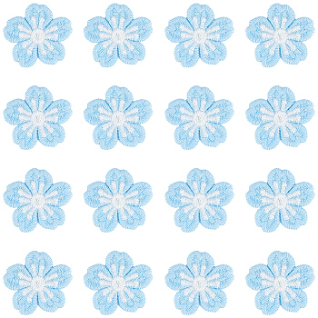 50Pcs Polyester Applqiues, Sew on Felt Patches, Costume Ornament Accessories, Flower, Light Sky Blue, 40x40x2.5mm