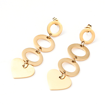 304 Stainless Steel Dangle Stud Earrings, Multi-Layer Earrings, with Ear Nuts, Heart and Oval, Golden, 60mm, Pin: 0.7mm