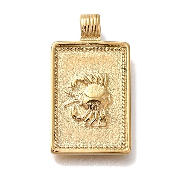 PVD Vacuum Plating 304 Stainless Steel Pendants, Rectangle with Constellation Charm, Real 18K Gold Plated, Cancer, 25x14x4mm, Hole: 2mm