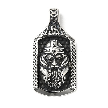 304 Stainless Steel Manual Polishing Pendants, Norse Odin Viking Talisman Man with Triple Horn, Antique Silver, 47.5x23x5.5mm, Hole: 5x7mm