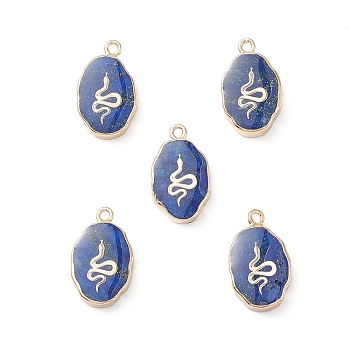 Natural Lapis Lazuli Pendants, Oval Charms with Golden Brass Edge, 22x13x3~5.5mm, Hole: 1.8mm
