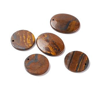 Natural Tiger Iron Pendants, Flat Round & Oval, 30~38x30~30.5x3.5~5mm, Hole: 1.6~2mm
