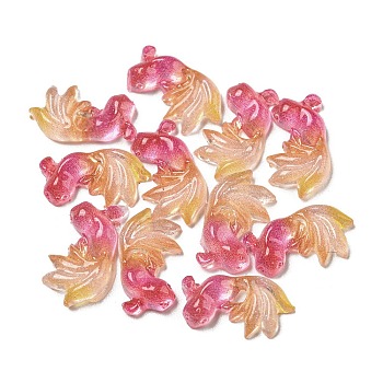 Luminous Transparent Resin Decoden Cabochons, Glow in the Dark Cabochons with Glitter Powder, Camellia, Fish, 7x13x2.5mm