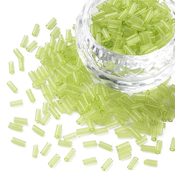 Transparent Glass Bugle Beads, Round Hole, Green Yellow, 3~8x2mm, Hole: 0.7mm, about 450g/pound