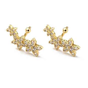 Clear Cubic Zirconia Flower Cuff Earrings, Brass Jewelry for Non-pierced Ears, Cadmium Free & Lead Free, Golden, 10x17x10mm
