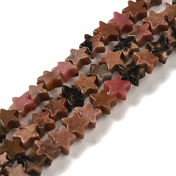 Natural Rhodonite Beads Strands, Star, 6x5.5x2mm, Hole: 0.8mm, about 75pcs/strand, 14.57 inch(37cm)