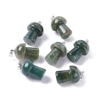Natural Indian Agate Pendants, with Platinum Tone Brass Findings, Mushroom , 25x14mm, Hole: 2.4mm