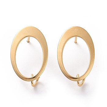 201 Stainless Steel Stud Earring Findings, with Vertical Loop and 316 Stainless Steel Pin, Oval, Real 24K Gold Plated, 19x12mm, Hole: 2.5mm, Pin: 0.7mm