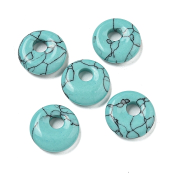 Synthetic Turquoise Donut/Pi Disc Charms, 14~14.5x4mm, Hole: 4mm