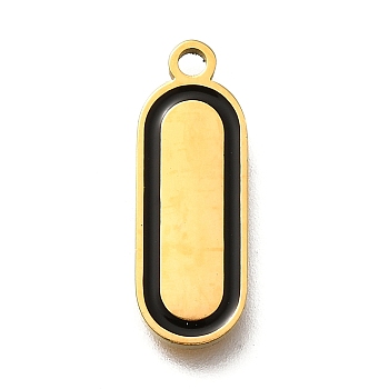 304 Stainless Steel Pendants, Oval Charms, with White Plastic Imitation Shell, Ion Plating(IP), Golden, 18.5x6.5x1.3mm, Hole: 1.6mm