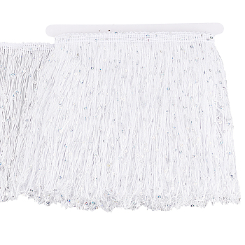 5M Sparkle Polyester Tassel Lace Trim, Paillette Fringe Trimming, for Garment Accessories, White, 7-7/8 inch(200mm)