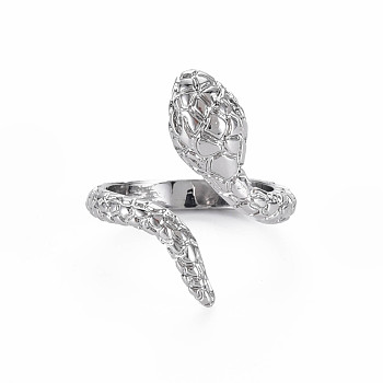 Snake Shape Rack Plating Alloy Cuff Rings, Open Rings, Cadmium Free & Lead Free, Platinum, US Size 9 1/4(19.1mm)