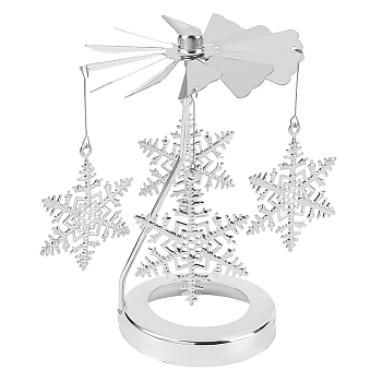 430 and 201 Stainless Steel Rotating Candlestick Tealight Candle Holder, with Iron Snowflake, for Wedding Christmas Party Decoration, Stainless Steel Color, 7.8x12cm