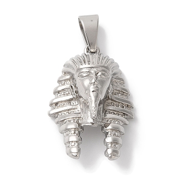 Non-Tarnish 304 Stainless Steel Pendants, Pharaoh of Egypt Charm, Stainless Steel Color, 32x21.5x11mm, Hole: 8x5mm