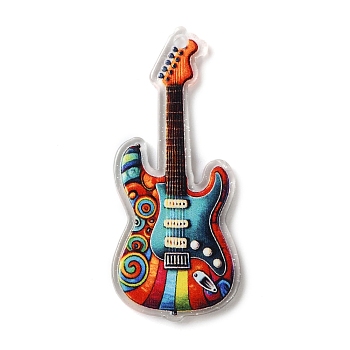 Printed Transparent Acrylic Pendants, Guitar, Colorful, 50x21.5x2.5mm, Hole: 2mm