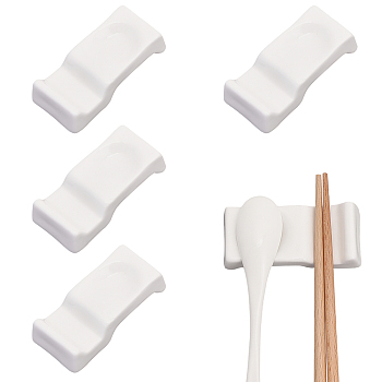 Porcelain Chopsticks Rest, Dinner Spoon Stand Knife Fork Holder, Rectangle, White, 78x35x18.5mm