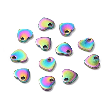 304 Stainless Steel Charms, Stamping Blank Tag, Heart, Rainbow Color, 5x6x1mm, Hole: 1mm