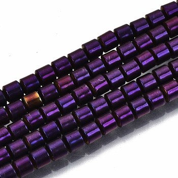 Electroplate Non-magnetic Synthetic Hematite Beads Strands, Column, Purple, 3.5x3mm, Hole: 1mm, about 127~128pcs/strand, 15.75 inch~15.94 inch(40cm~40.5cm)