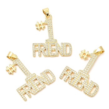 Rack Plating Brass Micro Pave Cubic Zirconia Pendants, Long-Lasting Plated, Lead Free & Cadmium Free, Letter & Number, Real 18K Gold Plated, 28x23.5x1.5mm, Hole: 4x3.5mm