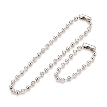 304 Stainless Steel Ball Chain Necklace & Bracelet Set, Jewelry Set with Ball Chain Connecter Clasp for Women, Stainless Steel Color, 8-7/8 inch(22.4~46.4cm), Beads: 8mm