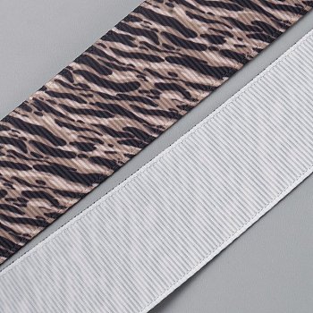 Single Face Printed Polyester Grosgrain Ribbons, Leopard Print Pattern, Camel, 1- inch(25.5mm)