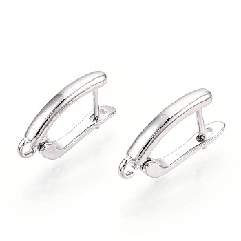 Brass Hoop Earring Findings, Latch Back with Horizontal Loops, Platinum, 18x10x3mm, Hole: 2mm, Pin: 1mm