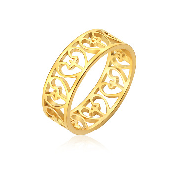 Heart with Cross Stainless Steel Hollow Finger Ring, Golden, US Size 10(19.8mm)