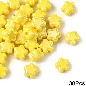 30Pcs Handmade Porcelain Bead, Plum Blossom, Bright Glazed Porcelain, Yellow, 10.5~11x11~11.5x7.5~8mm, Hole: 2~2.5mm