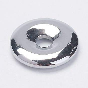 Non-Magnetic Synthetic Hematite Pendants, Donut/Pi Disc, Grade A, Platinum Plated, 30x6mm, Hole: 7mm