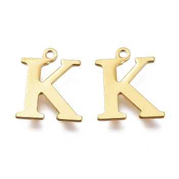 Vacuum Plating  304 Stainless Steel Charms, Laser Cut, Alphabet, Golden, Letter.K, 12x10x0.8mm, Hole: 1mm