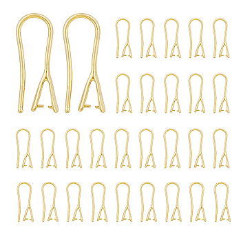 40Pcs Rack Plating Eco-friendly Brass Earring Hooks, with Pinch Bails, for Half Drilled Beads, Real 24K Gold Plated, 21x2.5mm, 24 Gauge, Pin: 0.5mm and 1mm