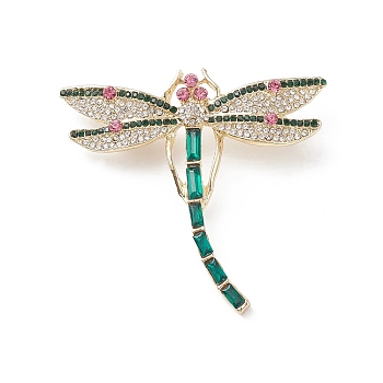 Rhinestone Dragonfly Brooch Pin, Golden Alloy Badge for Backpack Clothes, Colorful, 53x56.5x11.5mm, Pin: 0.8mm