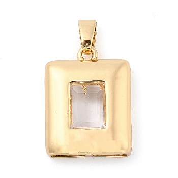 Rack Plating Brass Pendants, Rectangle Shaped Glass Charms, Long-Lasting Plated, Cadmium Free & Lead Free, Real 18K Gold Plated, Clear, 21x16x6mm, Hole: 3x5.5mm