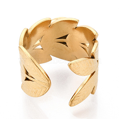 Leaf 304 Stainless Steel Cuff Ring Components(STAS-T066-61G)-3