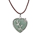 Ожерелье с подвеской в виде сердца из натурального зеленого авантюрина со шнурками из воловьей кожи(NJEW-JN04598-03)-1