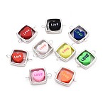 Polymer Clay Love Heart Beads with CCB Plastic Square Frame Connector Charms, with Brass Double Loops, Platinum, Mixed Color, 20~21x14x4~4.5mm, Hole: 1.5~2mm(CLAY-T022-30M)