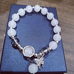 Alloy Butterfly Charm Handmade Lampwork Round Beaded Stretch Bracelets for Women, White, Platinum, Inner Diameter: 2.13 inch(5.4cm)(AL-CBA1A3E-01P)