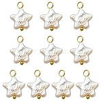 10Pcs Natural Nucleated Baroque Keshi Pearl Pendants, Star Charms with Brass Findings, Thistle, Golden, 15.9mm, Hole: 3mm(PALLOY-YW00106)
