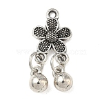 Tibetan Style Alloy Pendants, Flower, Long-Lasting Plated, Rack Plating, Antique Silver, 24.5x10.5x5mm, Hole: 1.5mm(FIND-H056-09AS)