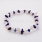 Gemstone Stretch Bracelets, with Iron Findings, Silver Color Plated Natural Lapis Lazuli(Dyed) and Rose Quartz Beads, Blue and Pink, 55mm(BJEW-JB02414-03)