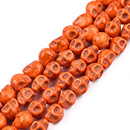 Synthetical Turquoise Beads Strands, Dyed, Skull, for Halloween, Orange Red, 10x8x7.5mm, Hole: 1.5mm, about 35pcs/strand(TURQ-S105-10x10mm-04)