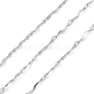 Handmade 304 Stainless Steel Wave Bar Link Chains, Soldered, with Spool, Stainless Steel Color, 12.5x2x2mm, about 32.81 Feet(10m)/Roll(CHS-G025-06P)