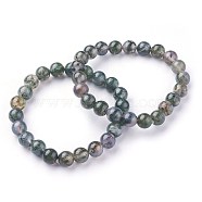 Natural Moss Agate Beads Stretch Bracelets, Round, 2 inch~2-1/8 inch(5.2~5.5cm), Beads: 8~9mm(X-BJEW-F380-01-B15)