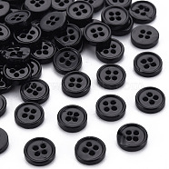4-Hole Shell Buttons, Flat Round, Black, 9x2mm, Hole: 1.4mm(BUTT-N018-064B-01)