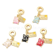 Brass Enamel European Dangle Charms, Large Hole Pendants, Lead Free & Cadmium Free, Long-Lasting Plated, Real 18K Gold Plated, Ticket and Luggage Cases, Mixed Color, 30.5mm, Hole: 4.5mm, Luggage Cases: 15x9x3mm, Ticket: 11.5x7.5x1mm(KK-D027-13G)