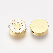 304 Stainless Steel Beads, with Shell, Flat Round with Angel, Golden, 9.5~10x3mm, Hole: 1.5mm(X-STAS-S079-78A)