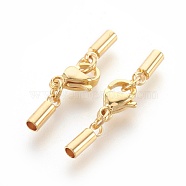 304 Stainless Steel Lobster Claw Clasps, with Cord Ends, Golden, 26mm, Hole: 2mm(STAS-L215-08B)