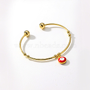 Real 18K Gold Plated Stainless Steel Cuff Bangles, Evil Eye Enamel Charm Bangle for Women, Red, Inner Diameter: 2-3/8 inch(6cm)(BM4462-1)